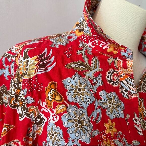 SOLD J MCLAUGHLIN LOIS SHIRT S RED FLORAL WHIMSY CASUAL COLORFUL STRETCH COTTON - Picture 6 of 12